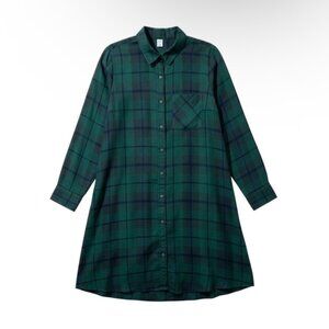 Old Navy Womens Swing Shirt M Green Plaid Long Sleeve Button Up Tunic 100% Rayon